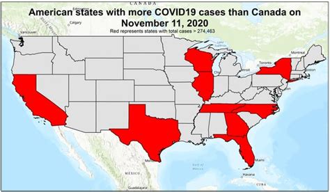 US states with more COVID19 cases than Canada (as of November 11, 2020) : r/MapPorn