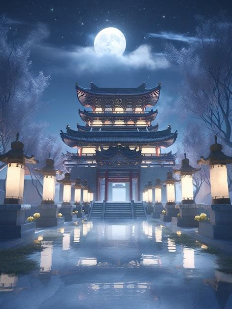 Premium Photo | A chinese temple in the night