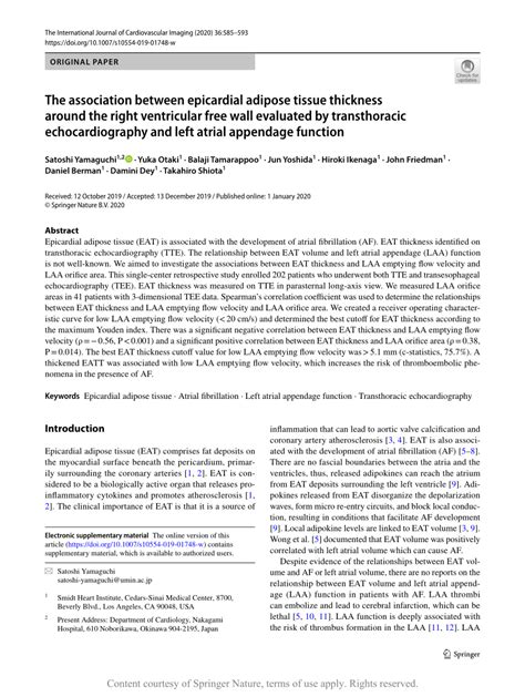 The Association Between Epicardial Adipose Tissue Thickness Around The Right Ventricular Free