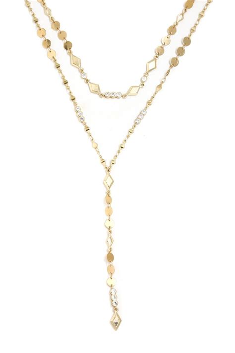 Ettika 18K Gold Plated CZ Geometric Choker Lariat Set Of 2