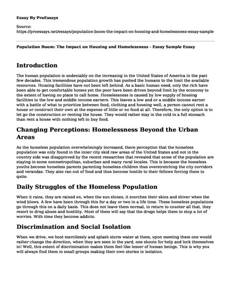 📌 Population Boom The Impact On Housing And Homelessness Essay Sample Free Essay Term