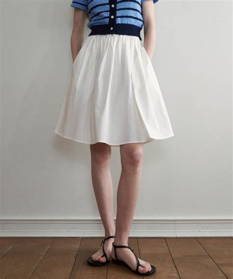 Musinsa Loeil Shirring Flare Half Line Skirt Ivory