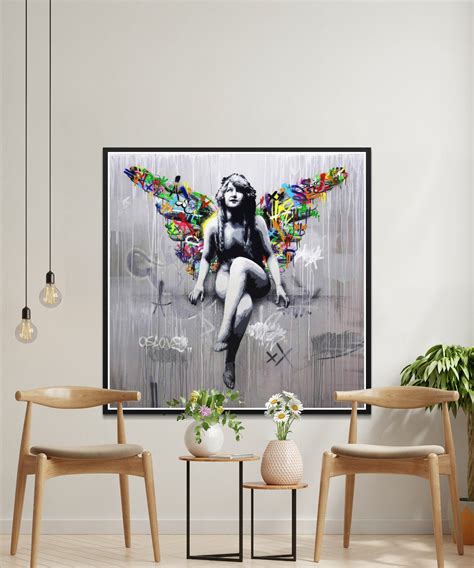 Banksy Inspired Street Art Poster Colorful Naked Angel Graffiti Urban Wall Art Print Modern