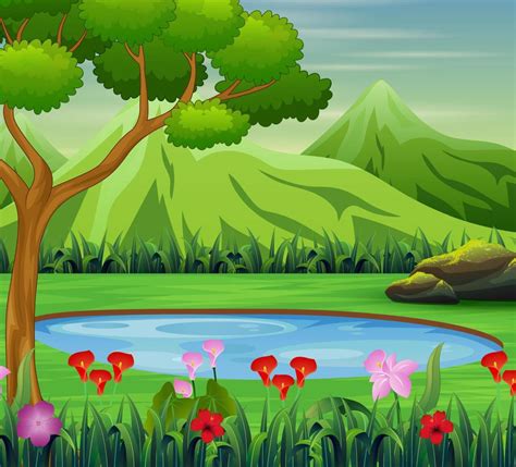 Background scene with pond 5220895 Vector Art at Vecteezy