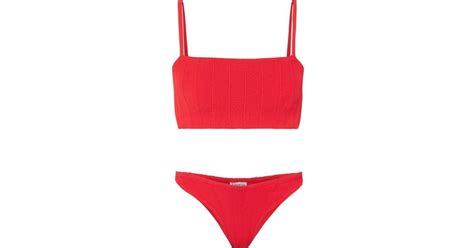 Hunza G Synthetic Gigi Seersucker Bikini In Red Lyst