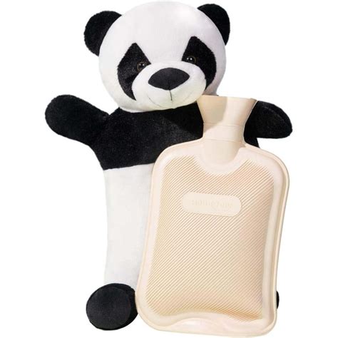 HomeTop Premium Adorable Rubber Hot Or Cold Water Bottle With Cute Stuffed Panda Cover 2 Liters
