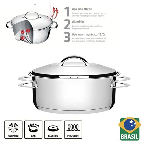 Panela Caçarola Tramontina Cooktop Fogão Indução Aço Inox Fundo Triplo