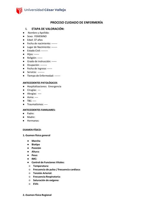 Formato General Proceso Cuidado De Enfermer A Proceso Cuidado De