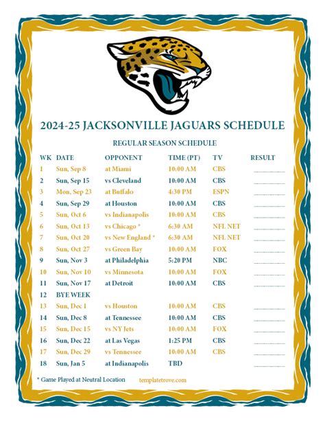 Jaguars 2025 Schedule Printable Free Korry Faustina