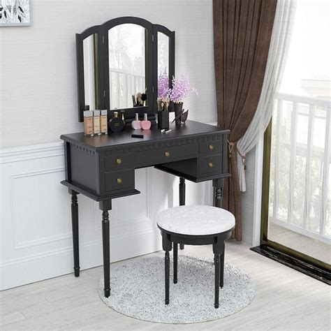 Mecor Vanity Table Set Wtri Folding Mirrorwood Makeup Table And Round