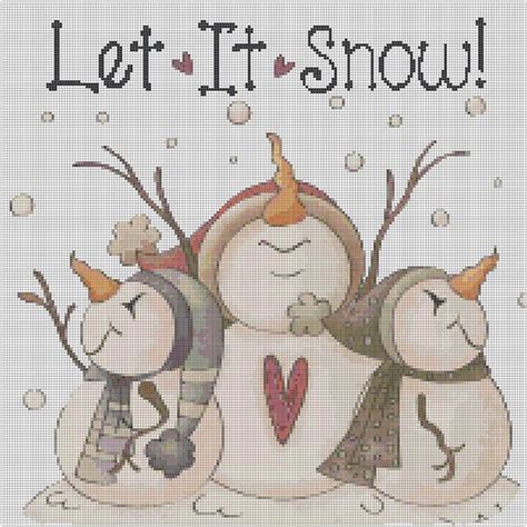 Let It Snow Cross Stitch Pattern Snowman Winter Christmas Cute