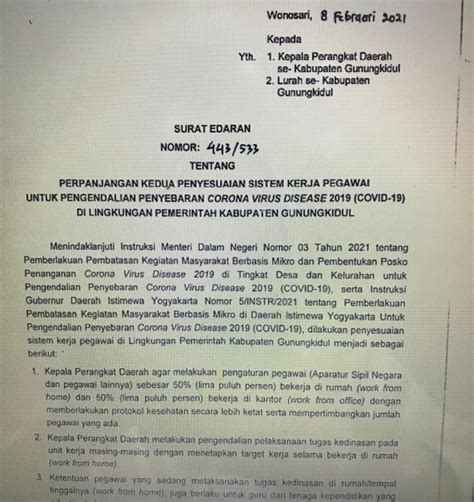 Perpanjangan Kedua Penyesuaian Sistem Kerja Pegawai Untuk Pengen