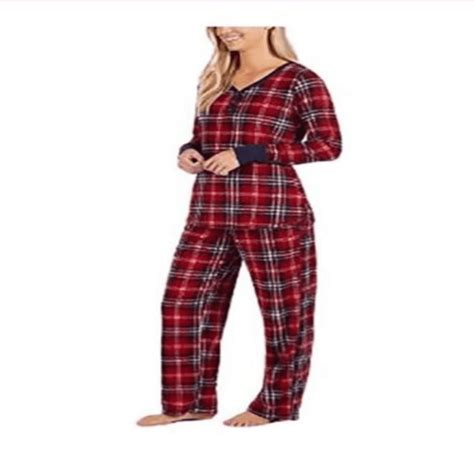 Nautica Womens 2 Piece Fleece Pajama Sleepwear Set L Red Plaid