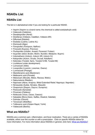 Nsaids List Pdf