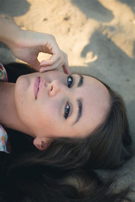 Sexy Girl Dark Hair Bikini Relaxing Beach Stock Photos Free