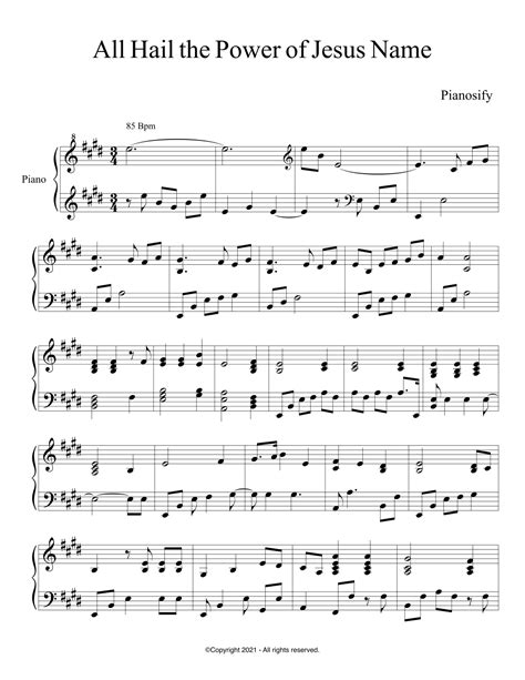 PIANO - All Hail the Power of Jesus Name (Piano Hymns Sheet Music PDF ...