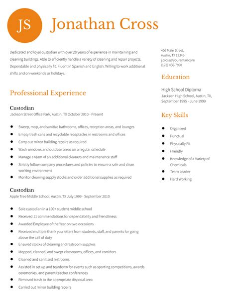 Custodian Resume Examples and Templates for 2024 - ResumeBuilder.com