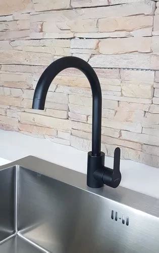 Monocomando Cocina Negro Mate Milano Black Inox Pico Curvo En Venta En