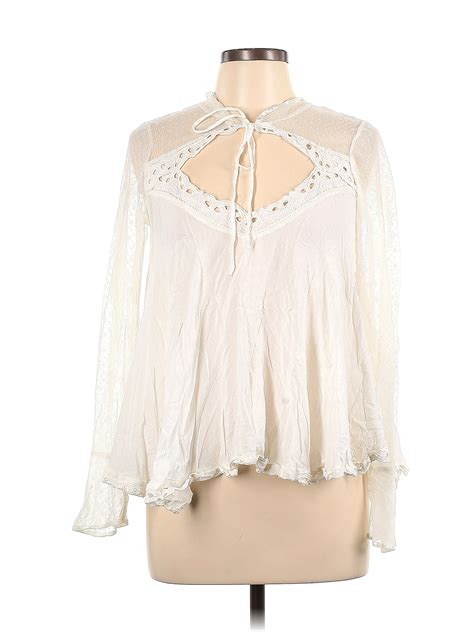 Free People 100 Rayon White Ivory Long Sleeve Blouse Size L 24 Off