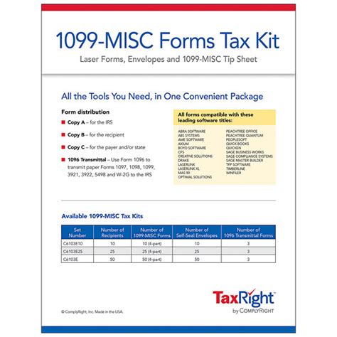 Complyright Taxright 1099 Misc 4 Part Tax Forms For 10 Recipients With