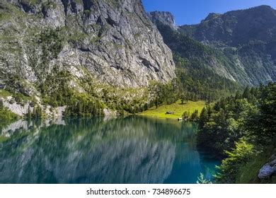 View Obersee Lake Fischunkelalm Berchtesgaden National Stock Photo