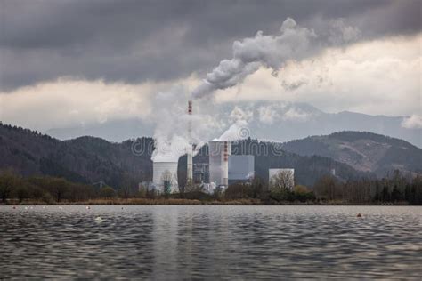 Pollution From Smoke And Smog Billowing From A Coal Power Station Stock