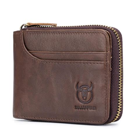 Bullcaptain Cowhide Men S Wallets Vintage Men Zipper Purse Slim Rfid