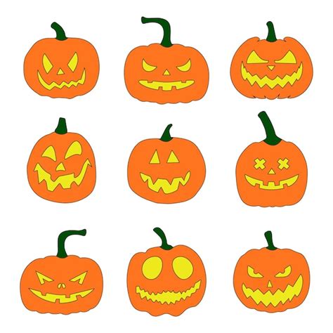 Calabazas De Halloween Con Linda Sonrisa Conjunto De Ilustraciones De