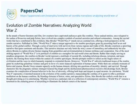 Evolution Of Zombie Narratives Analyzing World War Z Free Essay