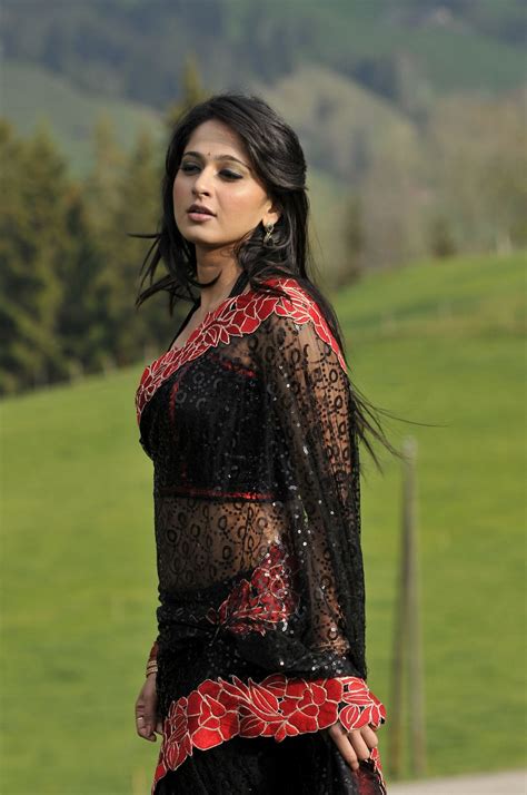 Anushka Shetty Hot Black Saree Navel Show