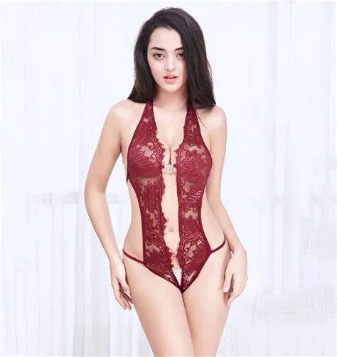 Women Deep V Lingerie Lace One Piece Babydoll Mini Bodysuit Sexy