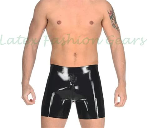 Hot Latex Boxer Shorts With An Attached Anal Condom Sheath Zipped Front