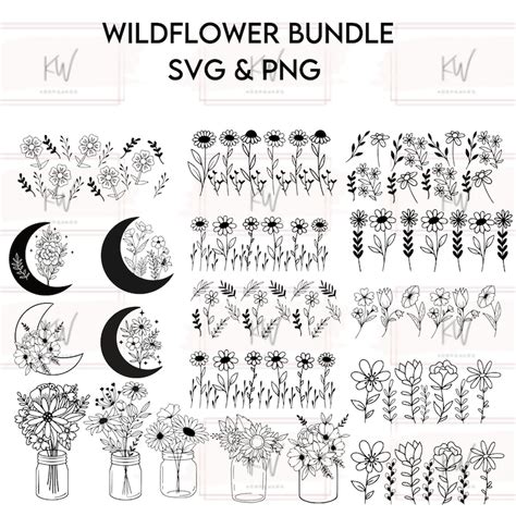 Wildflower Svg Bundle Flower Svg Floral Svg Wildflowers Etsy