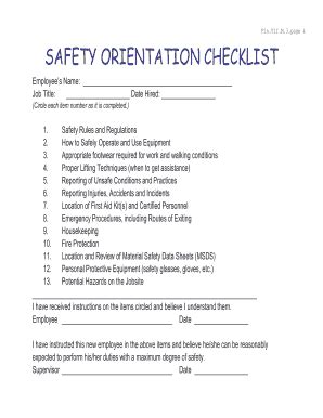 New Employee Safety Orientation Template Fill Online Printable