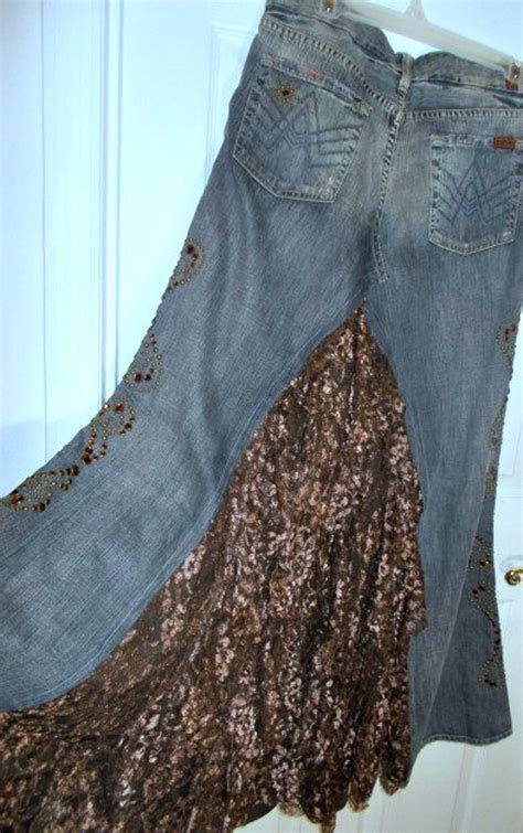 Copper Lace Jean Skirt Bronze Metallic Ruffle Cascade Etsy