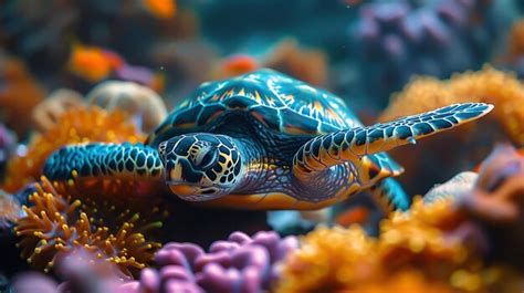 Premium Photo | A turtle in a coral reef