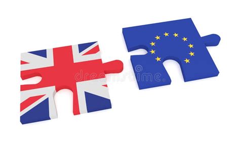 Puzzle Pieces Union Jack And EU Flag 3d Illustration Stock