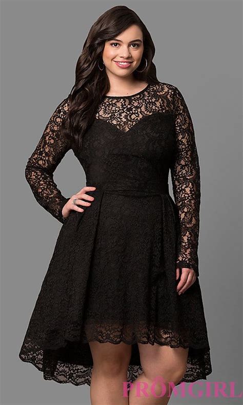 Long Sleeve Lace Plus Size High Low Party Dress Plus Size Homecoming