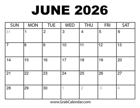 Free Printable June 2026 Calendar | Calendar 2025