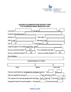 Fillable Online Disability Gsu To Be Completed By Student Please Print