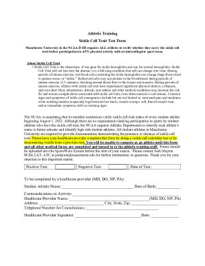 Fillable Online Athletic Training Sickle Cell Trait Test Form Positive