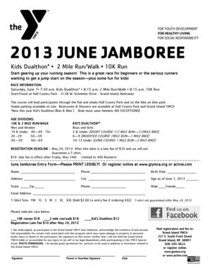 Fillable Online 2013June Jamboree Registration Form Pdf US Race