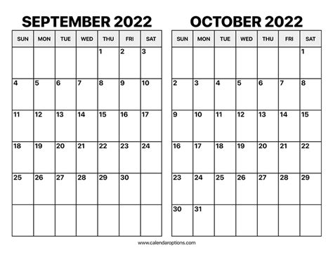 September And October 2022 Calendar Calendar Options