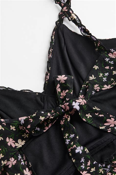 Frill Trimmed Tie Detail Dress Black Floral Ladies Handm Gb