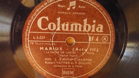 DISQUE VINYLE DE Phonographe Marius La Fameuse Partie De Cartes Pagnol