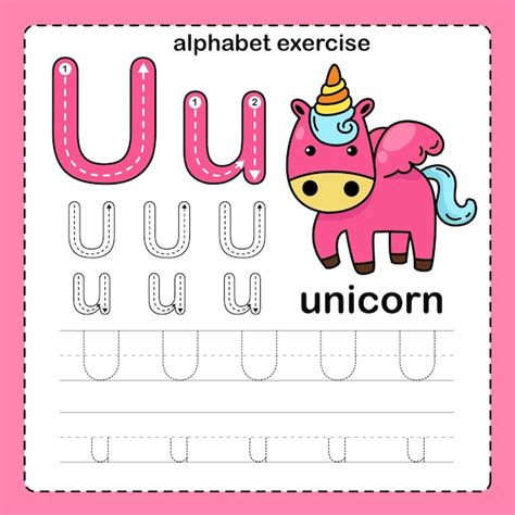 Premium Vector Alphabet Letter U Unicorn Exercise With Cartoon