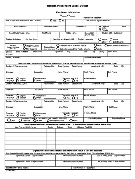 Fillable Online Enrollment Form Houston ISD Fax Email Print PdfFiller