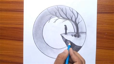 How To Draw A Beautiful Circle Scenery By Penchil Landscape Circle