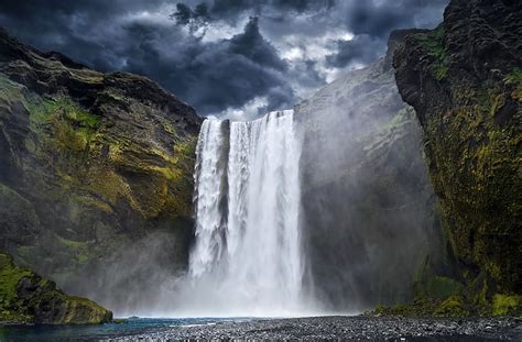 Waterfalls Waterfall Cloud Iceland Skógafoss Hd Wallpaper Peakpx