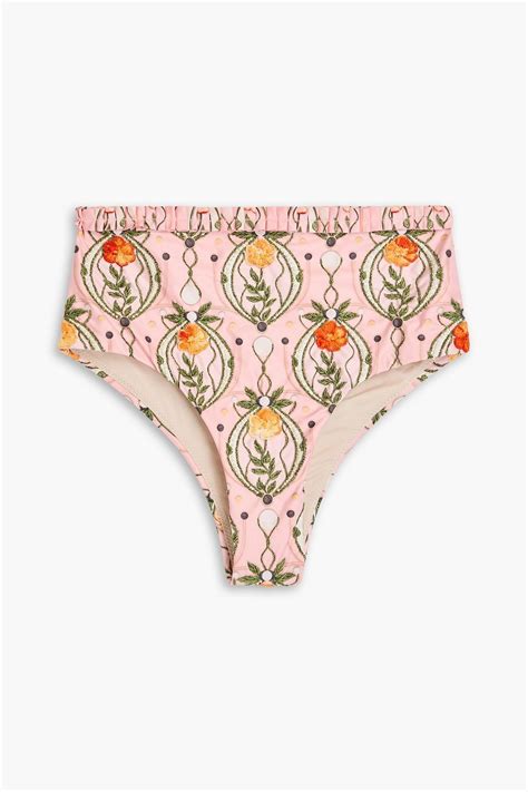 AGUA BY AGUA BENDITA Bendita Nopal Lunar Embellished Ruffled High Rise Bikini Briefs THE OUTNET